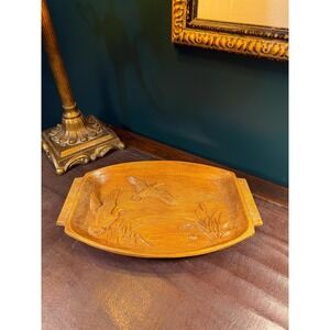 Vintage Faux Wood Metal Tray with Ducks 12.5" | Rustic Cabin Lodge Decor